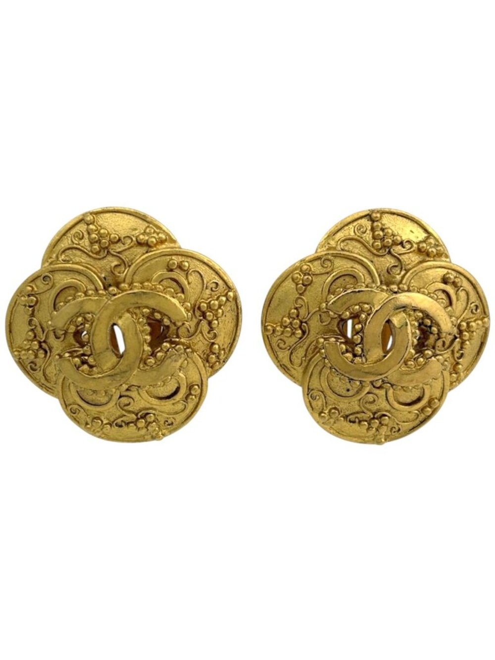 Chanel Earrings CC Logo Camellia Gold Plated